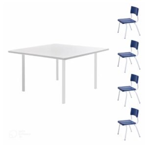 Conjunto QUADRADO c/ 04 Cadeiras Cor AZUL – TAMPO BRANCO – INFANTIL 02 a 06 Anos – MR PLAST – 41003
